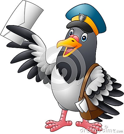 Cartoon funny pigeon bird delivering letter Vector Illustration