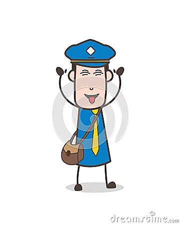 Cartoon Funny Postman Face with Stuck-Out Tongue Vector Stock Photo