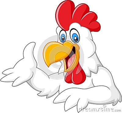 Cartoon funny rooster presenting Vector Illustration