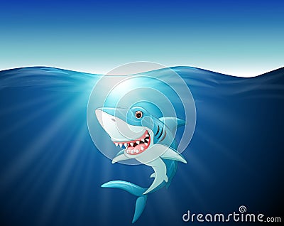 Cartoon funny shark on the sea Vector Illustration