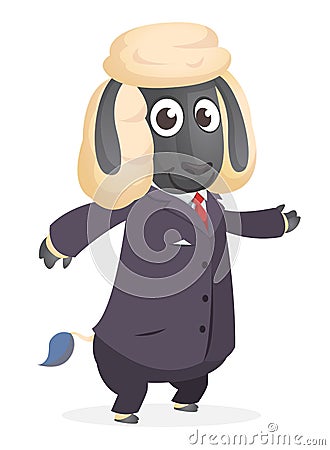 Cartoon funny smiling sheep wearing toxedo or business suit. Vector illustration isolated Vector Illustration