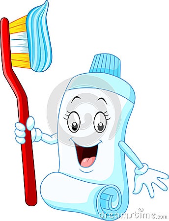 Cartoon funny toothpaste and toothbrush Vector Illustration
