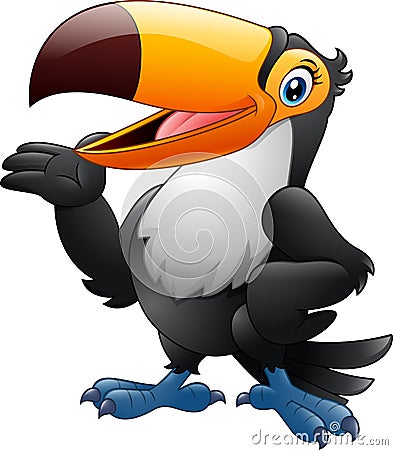 Cartoon funny toucan presenting Vector Illustration