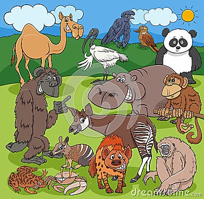 Cartoon funny wild animals characters group Cartoon Illustration