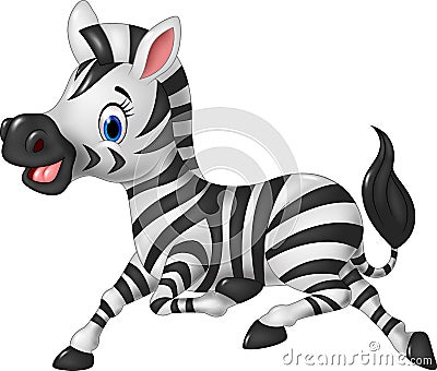 Cartoon funny zebra running isolated on white background Vector Illustration