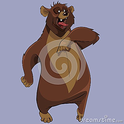 Cartoon furious brown bear standing with open mouth Vector Illustration