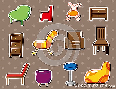 Cartoon furniture stickers Vector Illustration