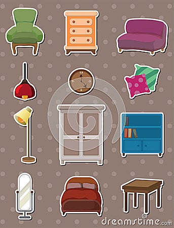 Cartoon furniture stickers Vector Illustration