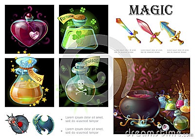 Cartoon Game Magic Elements Composition Vector Illustration