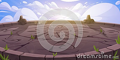 Cartoon game temple background. Stone battleground Stock Photo