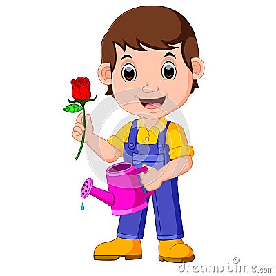 Cartoon gardener with watering can Vector Illustration