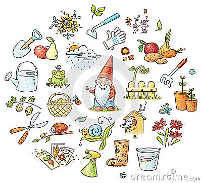 Cartoon Gardening Set Vector Illustration