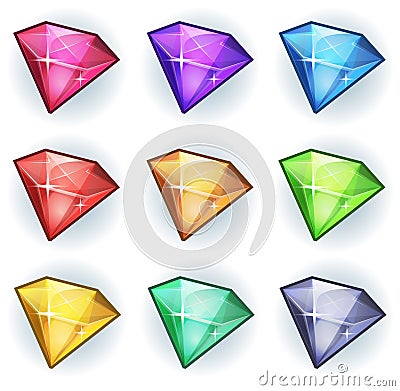 Cartoon Gems And Diamonds Icons Set Vector Illustration