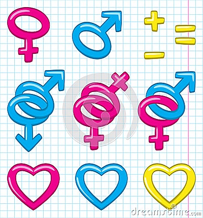 Cartoon gender symbols Stock Photo