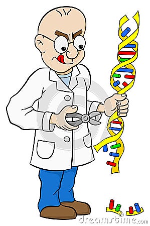 Cartoon geneticist who makes genetic manipulation Vector Illustration