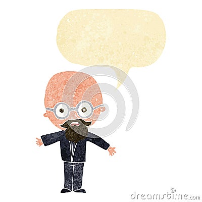 cartoon genius scientist with speech bubble Stock Photo