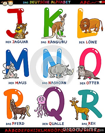 Cartoon german alphabet with animals Vector Illustration