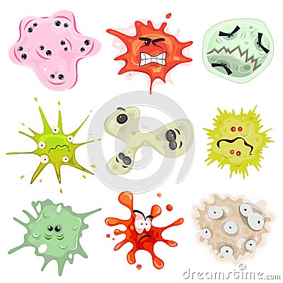 Cartoon Germs, Virus And Microbes Vector Illustration