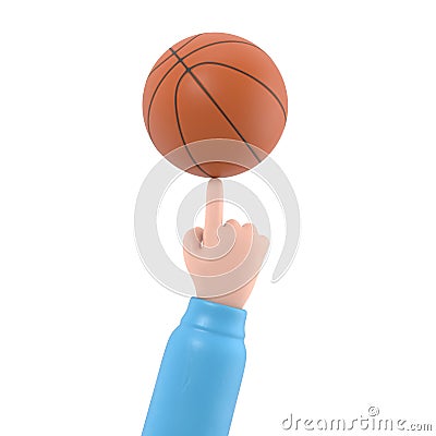 Cartoon Gesture Icon Mockup.3d businessman's hand is spinning a basketball ball on his finger,Supports PNG files Stock Photo