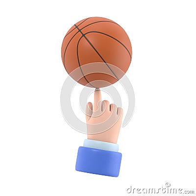 Cartoon Gesture Icon Mockup.3d businessman's hand is spinning a basketball ball on his finger,Supports PNG files Stock Photo