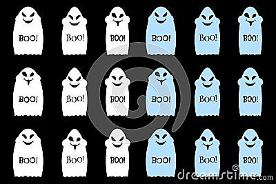 Cartoon ghost with smile, cheeks and inscription Boo Vector Illustration