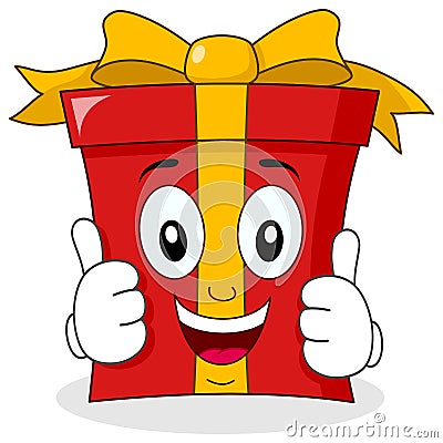 Cartoon Gift Character with Thumbs Up Vector Illustration