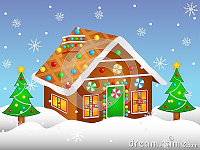 Cartoon Gingerbread House Vector Illustration