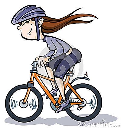 Cartoon Girl on Bike. Vector Illustration