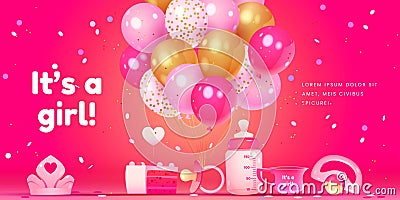 cartoon girl birthday objects collection vector design illustration Vector Illustration