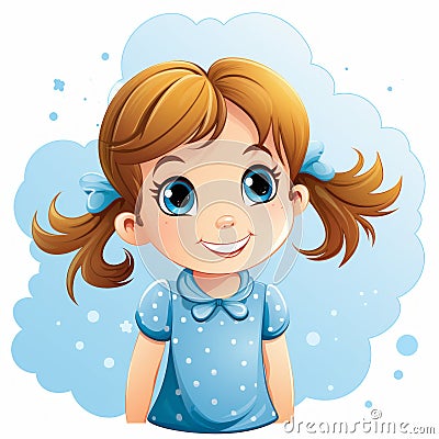 cartoon girl with blue dress and ponytail vector illustration Cartoon Illustration