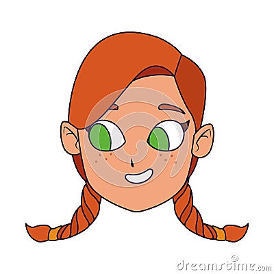 Cartoon girl with braids icon Vector Illustration