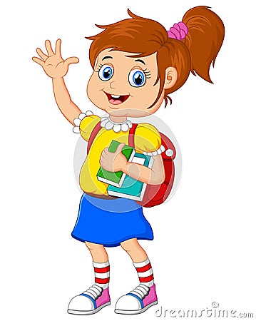 Cartoon girl bring books Vector Illustration