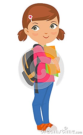 Cartoon girl bring pile of books Vector Illustration