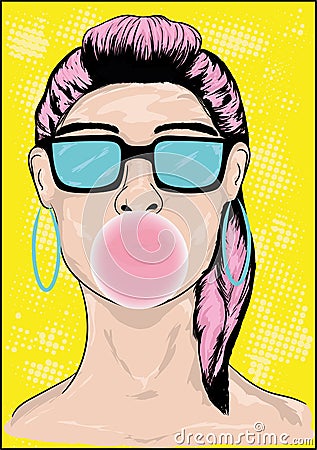 Cartoon girl with bubble gum Stock Photo