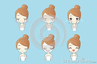 Cartoon girl care her face Vector Illustration