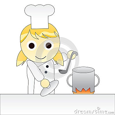 Cartoon Girl Chef Cooking Vector Illustration