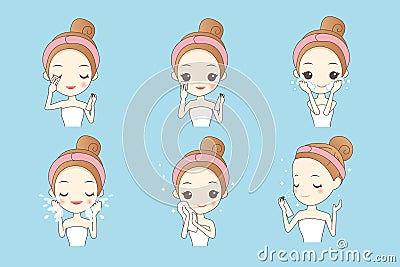 Cartoon girl cleaning face Vector Illustration