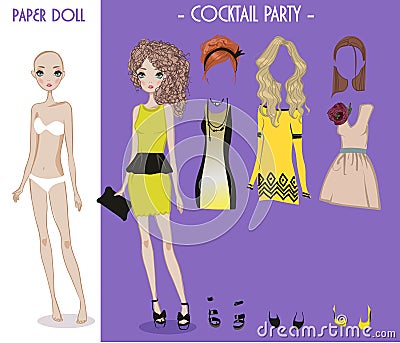 Cartoon girl doll with clothes for changes Vector Illustration