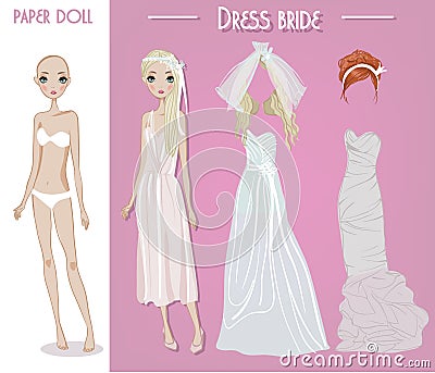 Cartoon girl doll with clothes for changes Vector Illustration