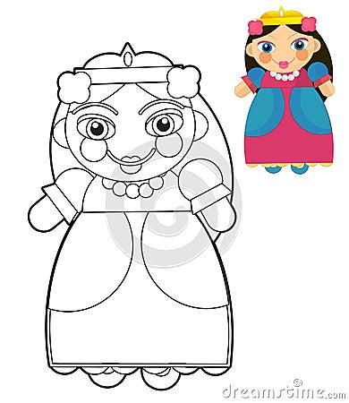 Cartoon girl - doll - coloring page with preview for children Stock Photo