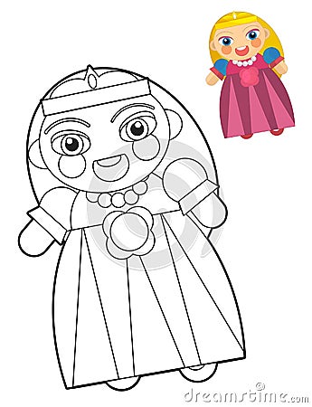 Cartoon girl - doll - coloring page with preview for children Stock Photo