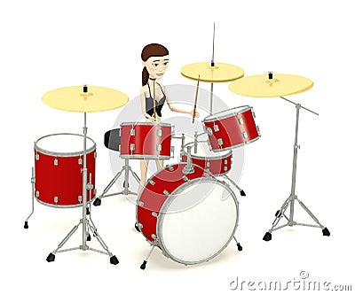 Cartoon girl with drumset Stock Photo