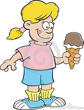 Cartoon girl eating an ice cream cone Vector Illustration