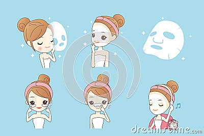 Cartoon girl with facial mask Vector Illustration