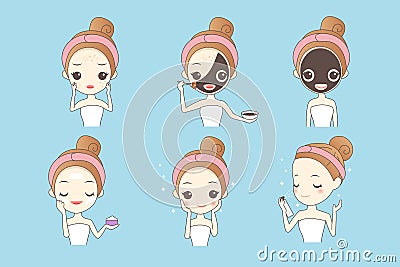 Cartoon girl with facial mask Vector Illustration