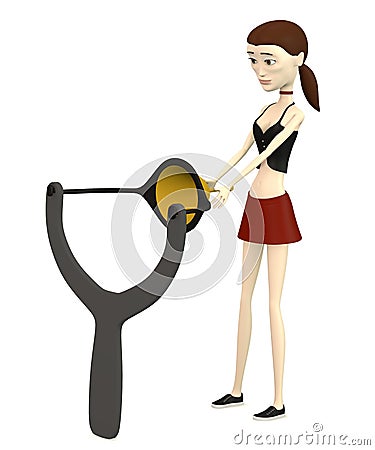 Cartoon girl with hand catapult Stock Photo