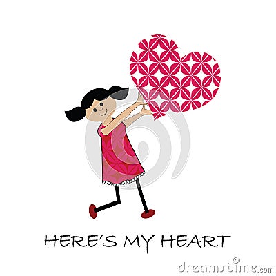 Cartoon girl with heart (SEAMLESS Patterns) Vector Illustration