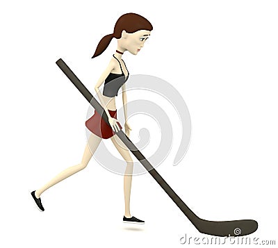 Cartoon girl with hockeystick Stock Photo