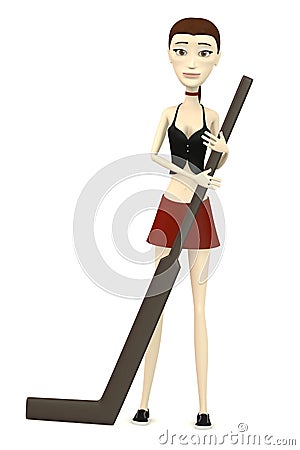 Cartoon girl with hockeystick Stock Photo