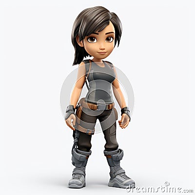 Cartoon Girl Lara Croft-inspired Character With Boots Stock Photo